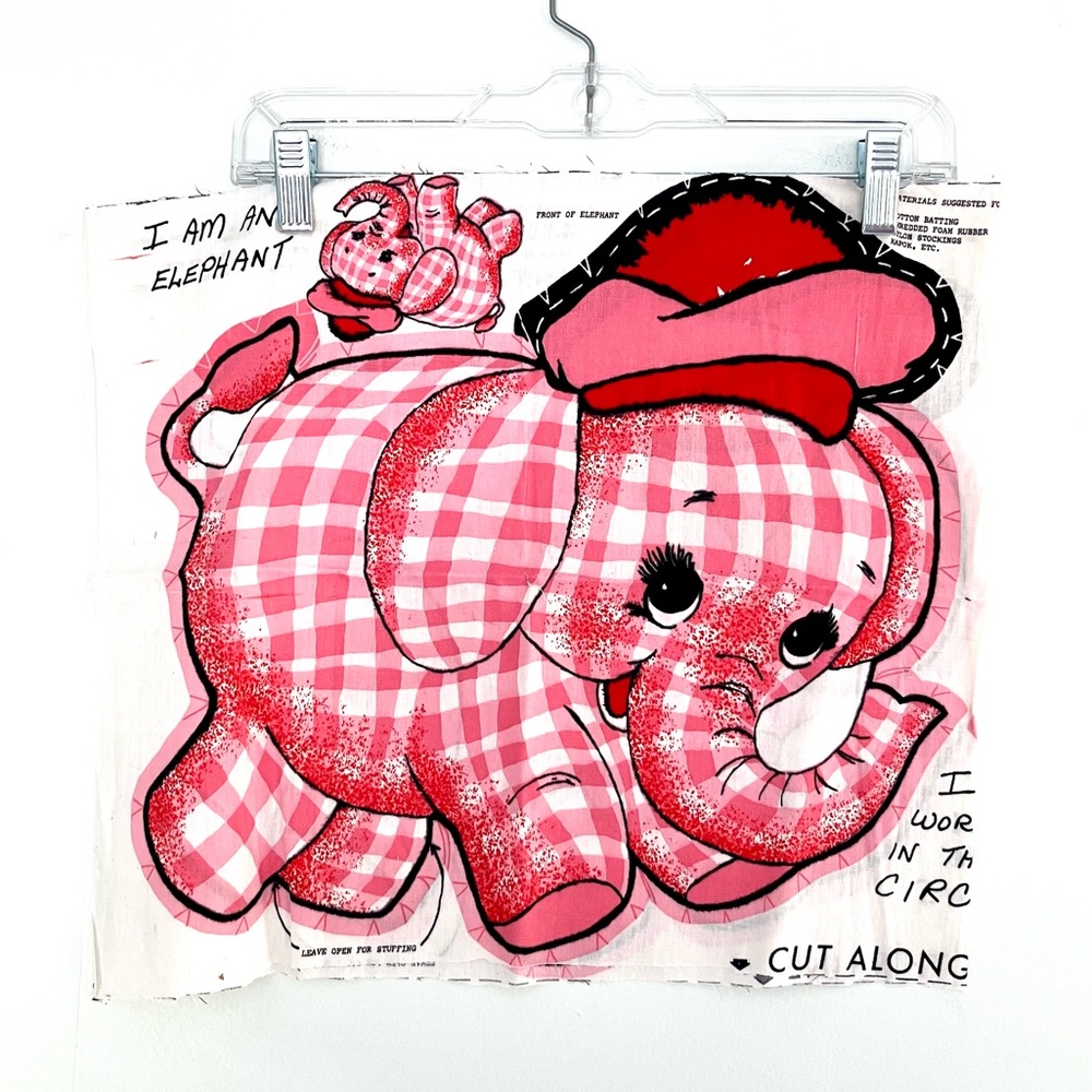Vintage 50’s pink plaid elephant cotton DIY sewing project pillow fabric
